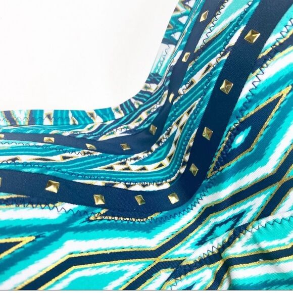 Jessica Simpson One-piece Swimsuit Teal and Navy with Gold Studs - Picture 13 of 16